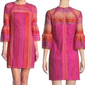 Trina Turk Pink and Orange Lace Long Sleeve Dress